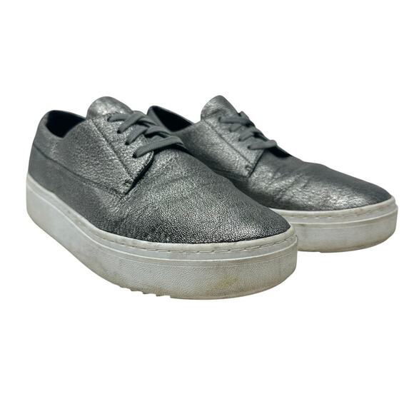 Eileen Fisher Prop Platform Sneakers Low‎ Top Metallic Silver Gunmetal Size US 8 - Picture 1 of 14